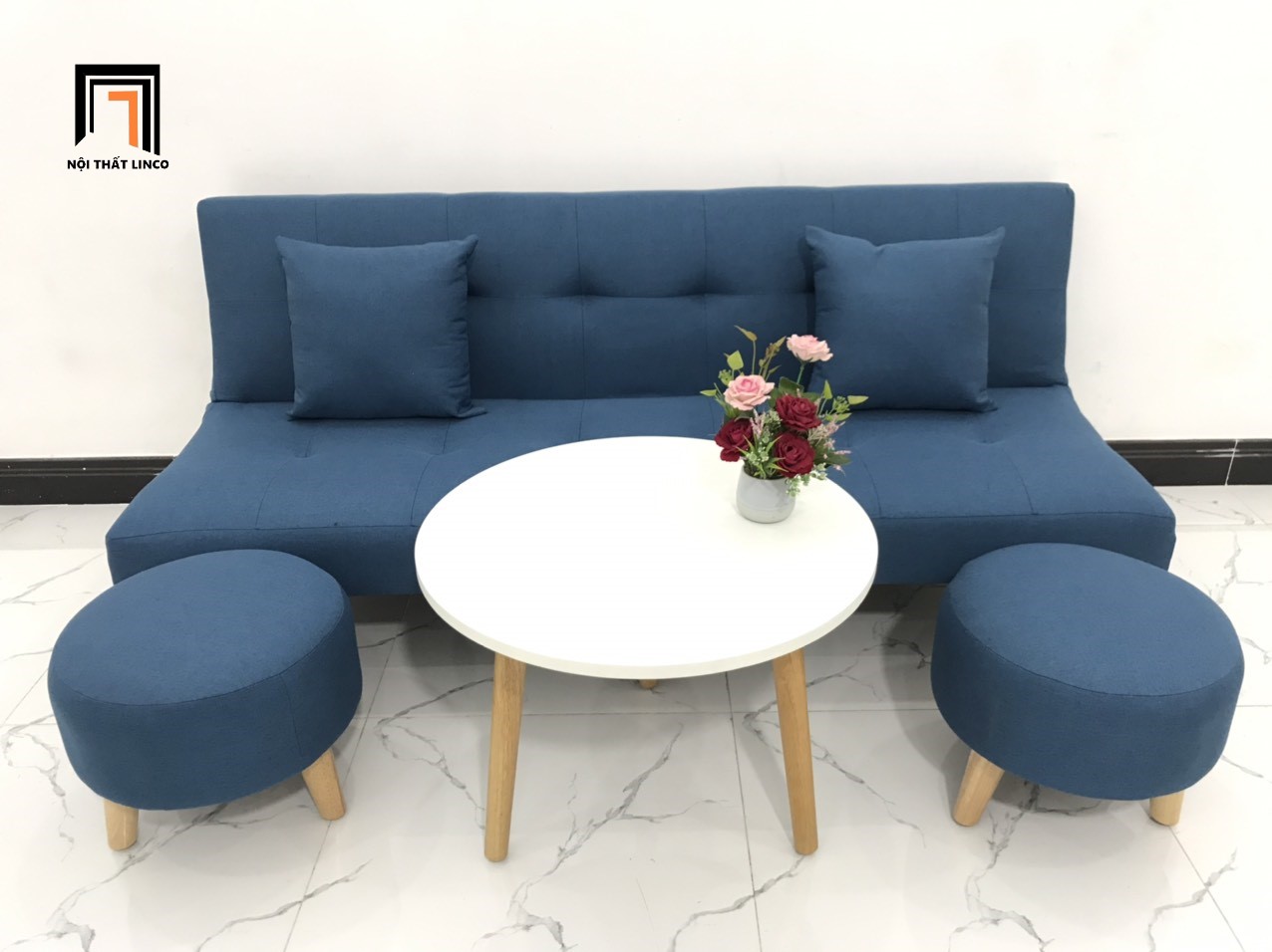 Bộ ghế sofa giường nằm xanh dương nhiều kích cỡ