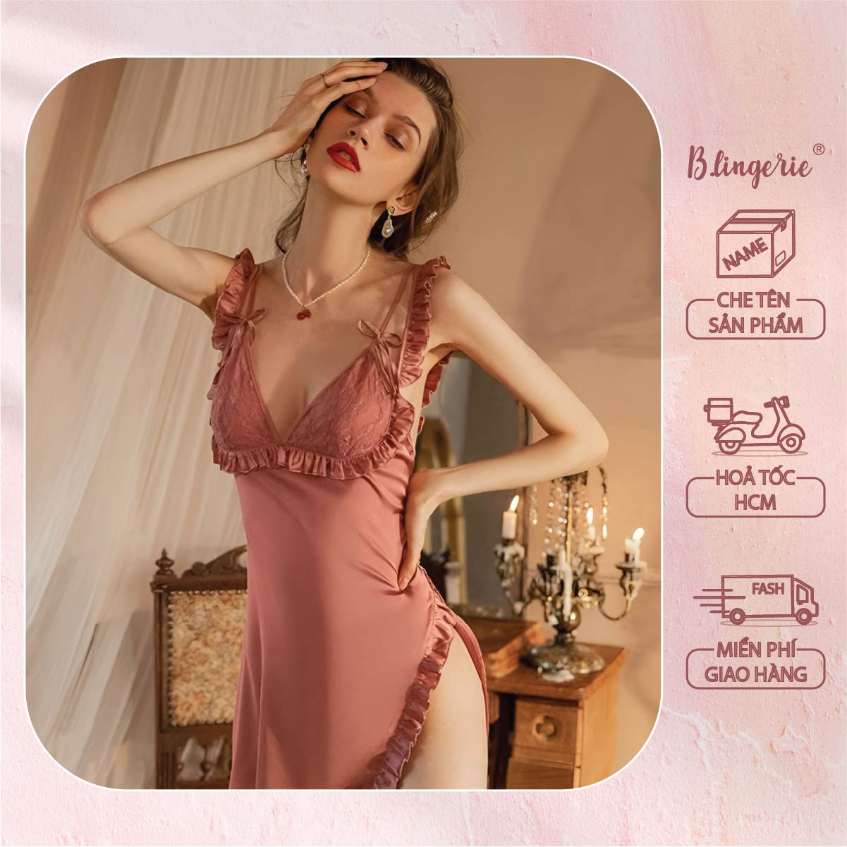 Váy Ngủ Nữ Hai Dây Xẻ Váy Gợi Cảm - B.Lingerie