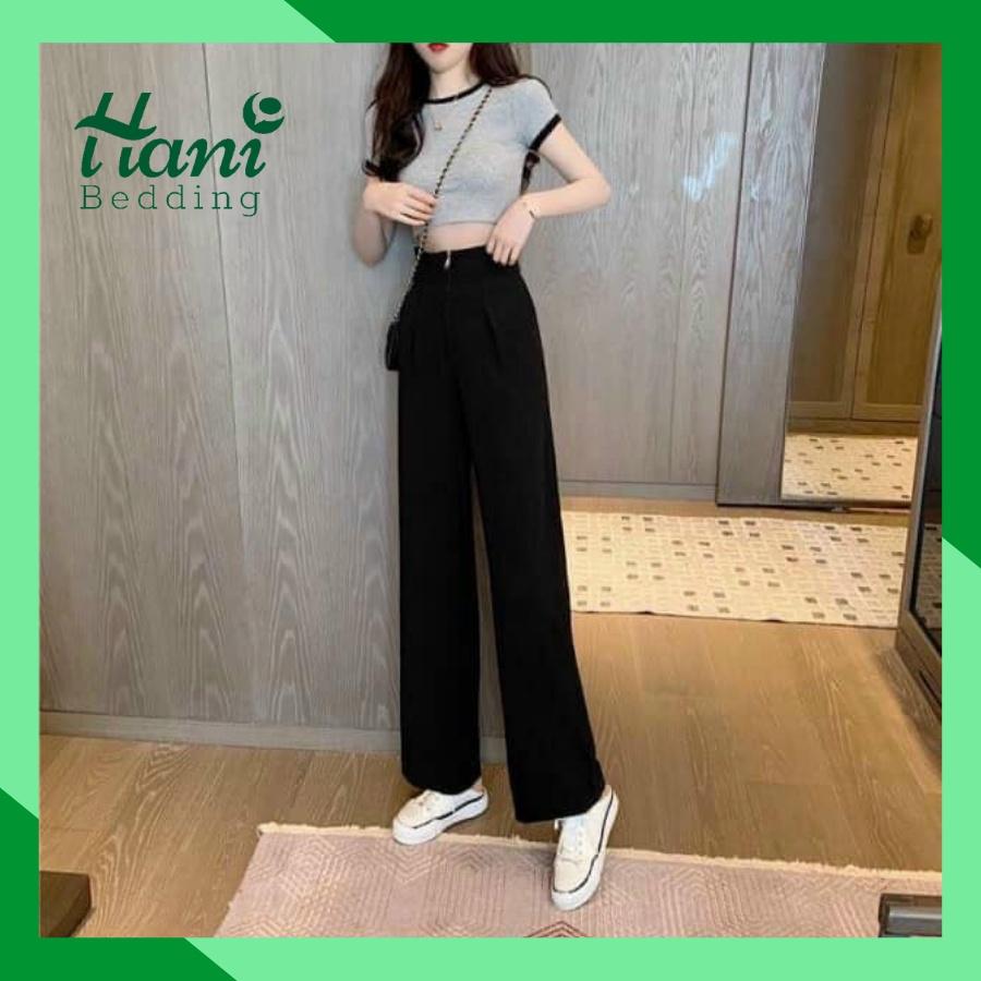 Quần ống rộng lưng cao khóa trước, chân dài miên man khóa trước