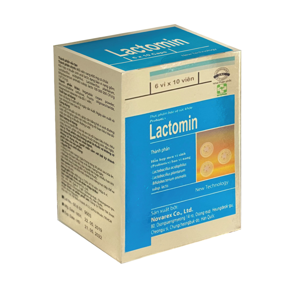 Lactomin (viên nang) bổ sung 3 loại men vi sinh có ích được bao vi nang, dùng cho người bị tiêu chảy, táo bón, dùng kháng sinh dài ngày