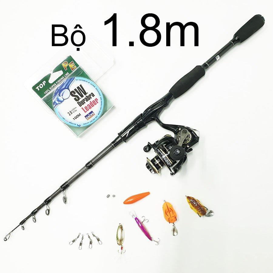 Bộ cần câu lure máy Đứng JD rút gọn làm từ carbon kèm máy Deukio AC3000 và hộp mồi lure BCM14