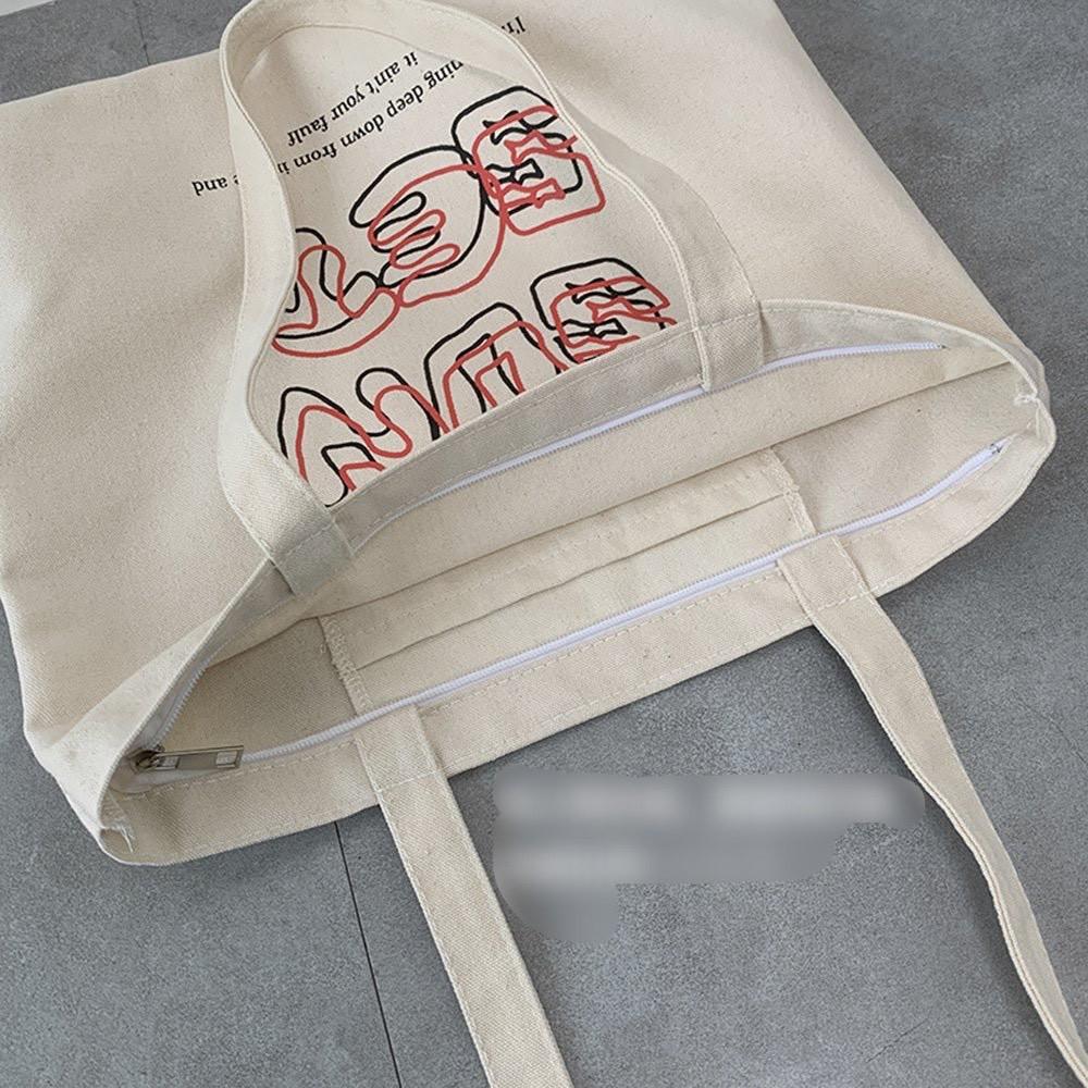 Túi tote túi vải canvas phong cách Hàn quốc, có khóa miệng ngăn phụ bên trong tiện dụng