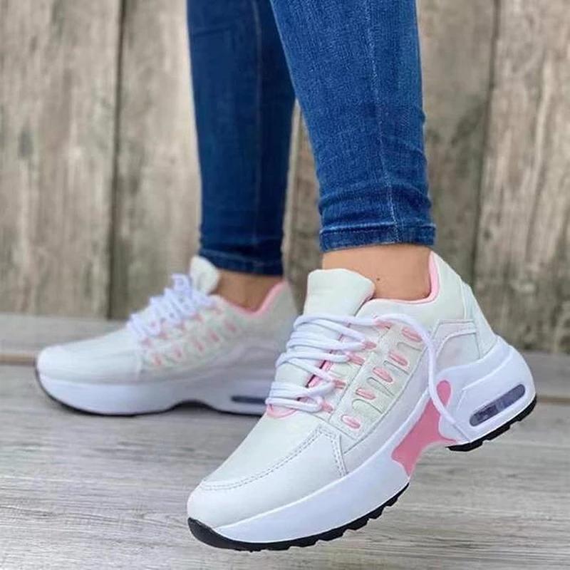 Giày Thể Thao Nữ Giày Giải Trí Lưới Phối Màu Nữ Giày Nữ Phẳng Nền Tảng Mũi Tròn Tăng Chiều Cao Giày Color: whitepink Shoe Size: 36