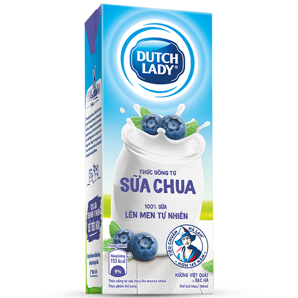 Thùng Sữa Chua Uống Lên Men Tự Nhiên Dutch Lady Hương Việt Quất Và Bạc Hà (48 hộp x 180ml)