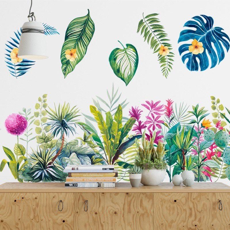 Decal dán tường trang trí phòng khách tán cây màu sắc phong cách Bắc âu