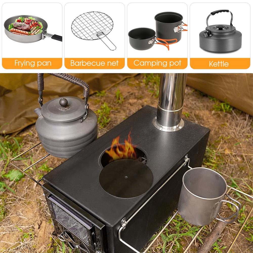 Outdoor Camp Tent Firewood Stove Portable Wood Burning Stove Multifunctional Firewood Burner with Detachable Chimney
