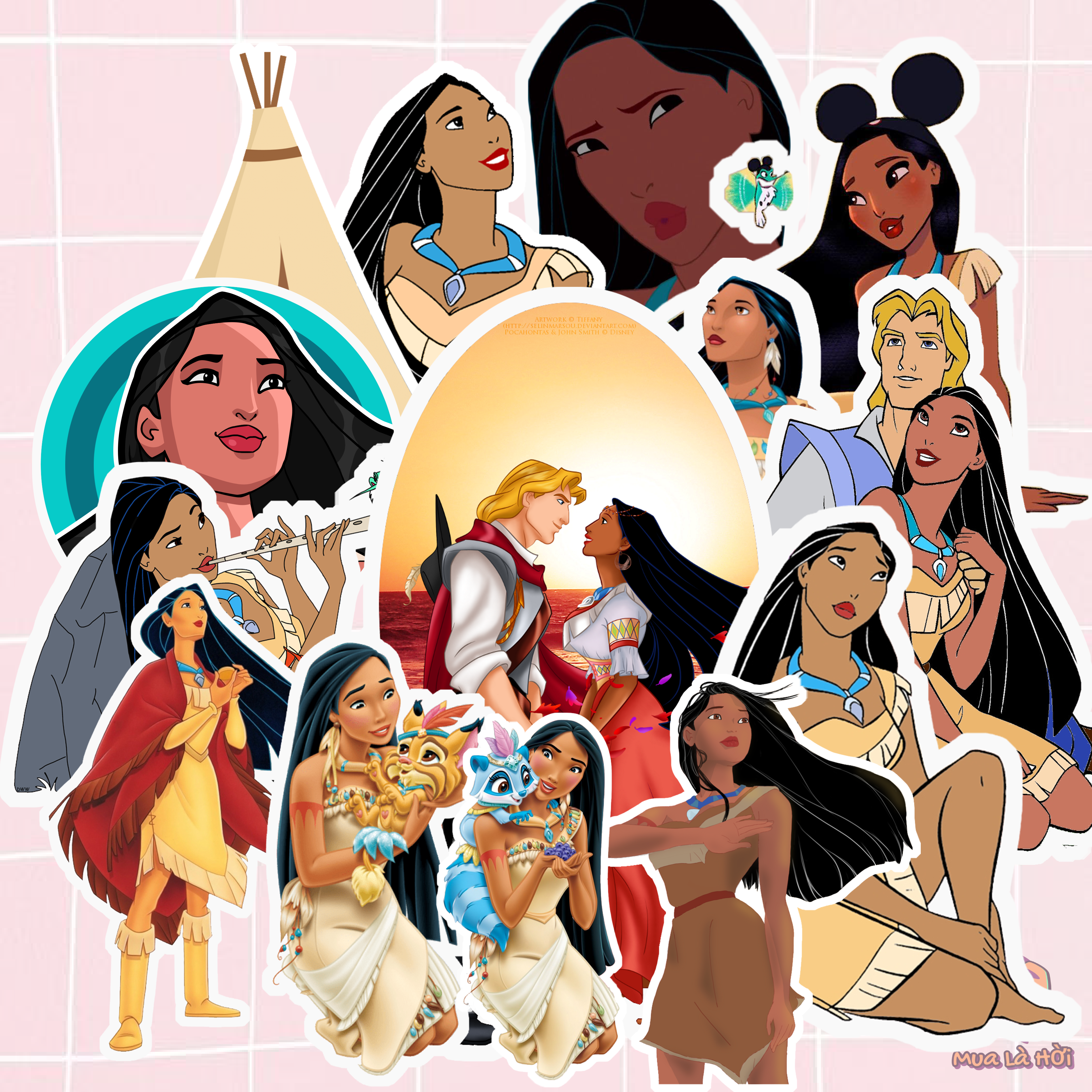 Miếng dán Stickers chủ đề Công chúa da đỏ Pocahontas
