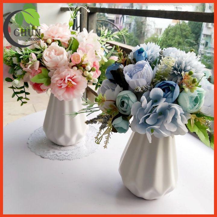Hoa Giả, Bình Hoa Mix Tông Hồng, Xanh Cao 28cm Trang Trí Nhà Cửa, Cửa Hàng, Văn Phòng, Lớp Học