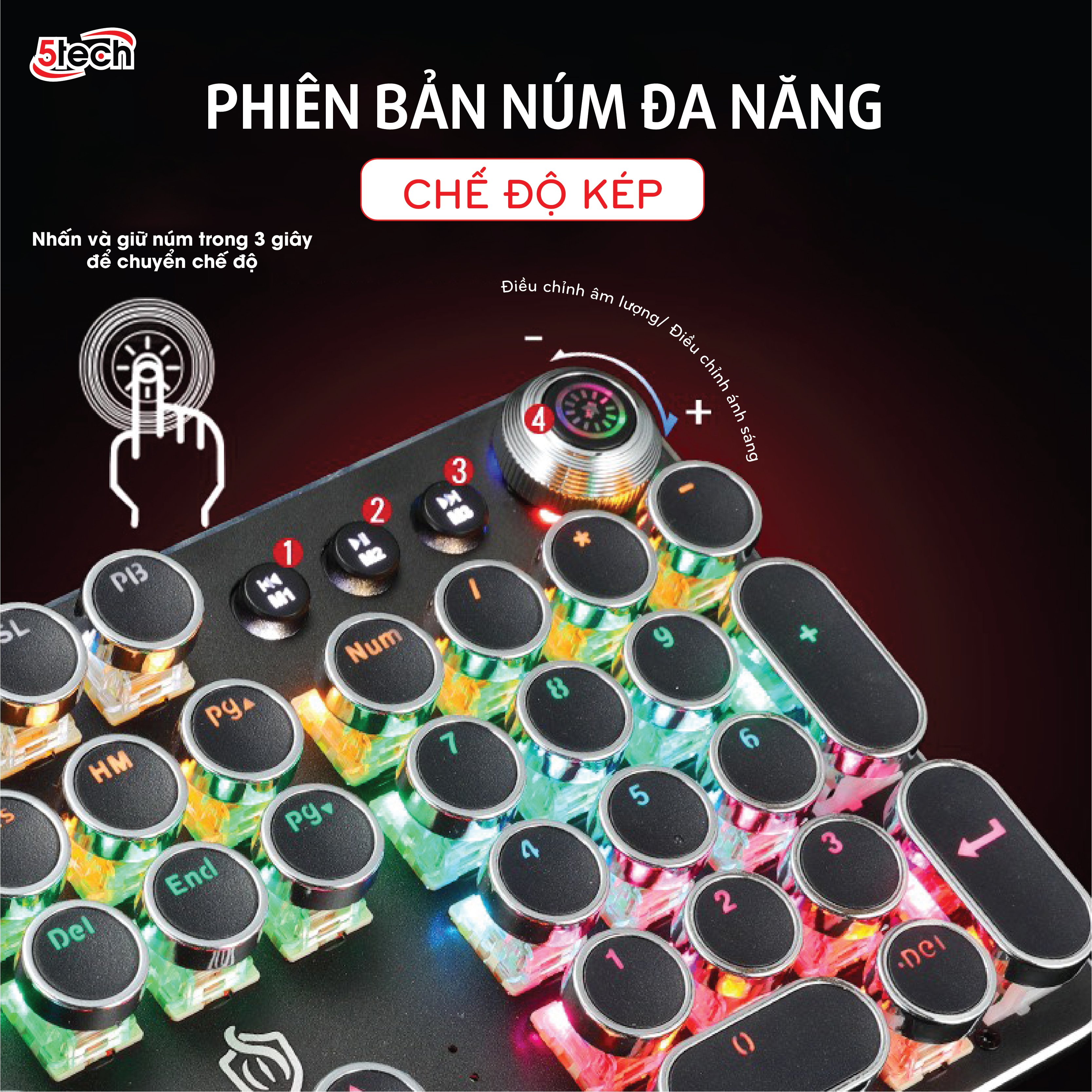 Bàn phím cơ 5TECH hàng chính hãng, phím cơ gaming mạ điện 30 chế độ LED RGB chơi game gõ siêu đã dùng cho máy tính, laptop