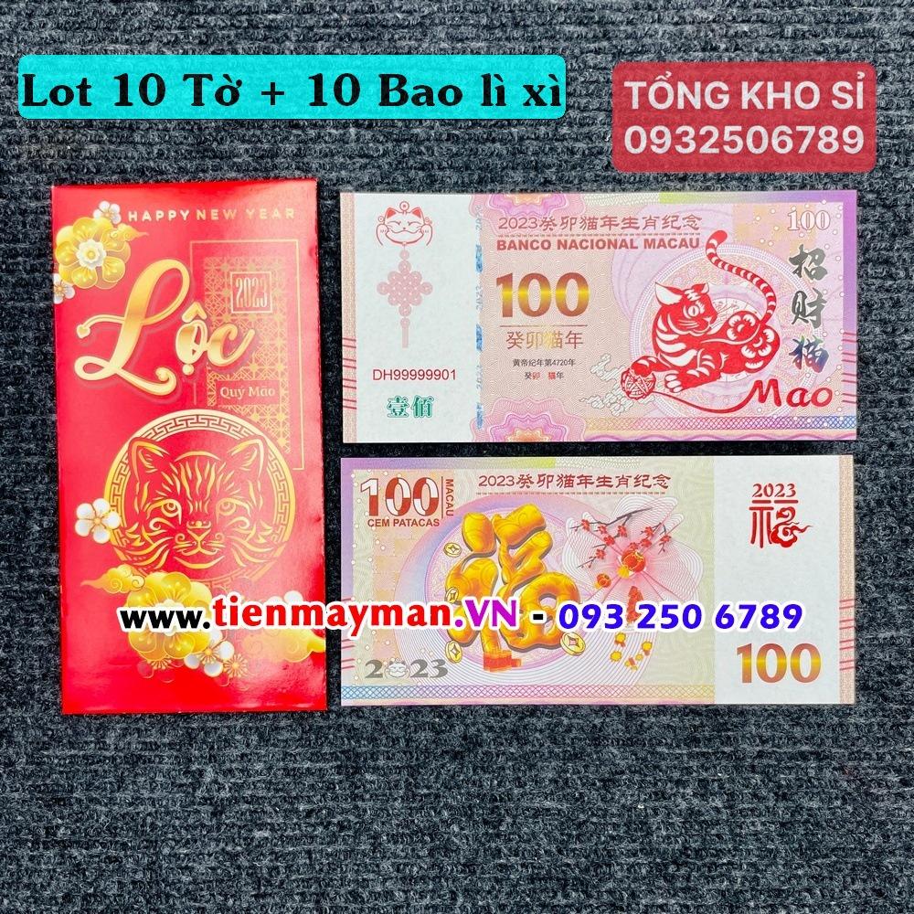 Combo 10 Tờ Tiền Lưu Niệm 100 Dollar Macao Hình Con Mèo - Quà Tặng Lì Xì Tết Quý Mão 2023