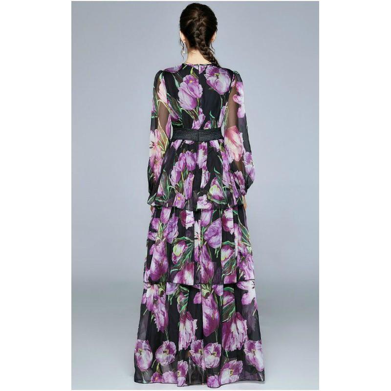 HÀNG NHẬP - ĐẦM MAXI TẦNG HOA TULIP TÍM