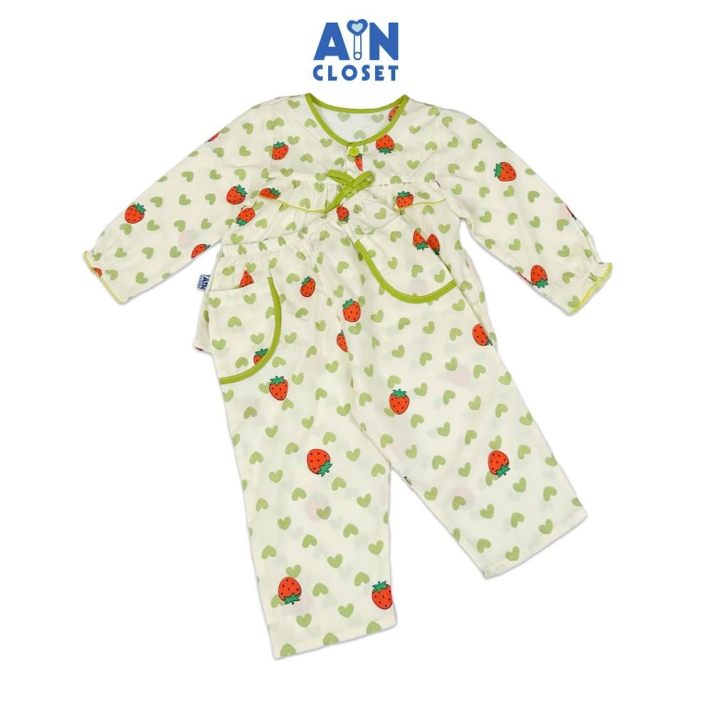 Bộ quần áo Dài bé gái họa tiết Tim Dâu Xanh Lanh lụa - AICDBGMNFCLO - AIN Closet