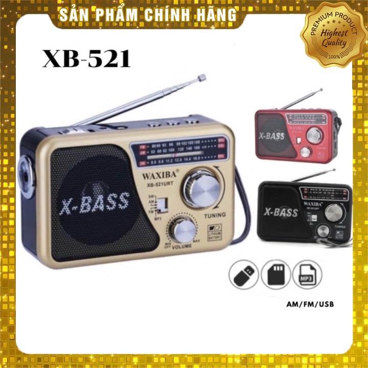 Đài Radio FM WAXIBA  XB 521URT- có hỗ trợ thẻ nhớ và USB-đèn pin Siêu sáng-BH 6 Tháng Hàng Chính Hãng