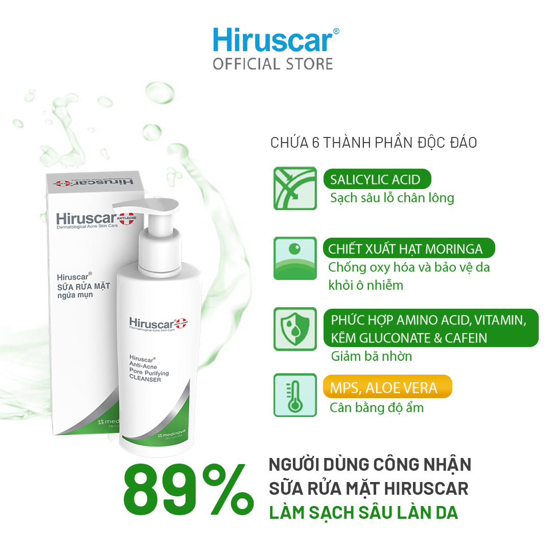 Sữa Rửa Mặt Ngừa Mụn Hiruscar Anti-Acne Cleanser + 100ml