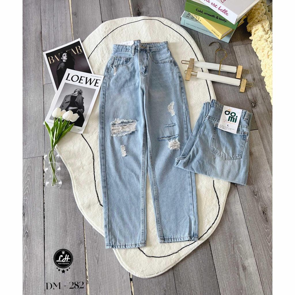 Quần baggy nữ màu xanh rách rối rách line siêu độc siêu đẹp Lê Huy fashion Ms 282