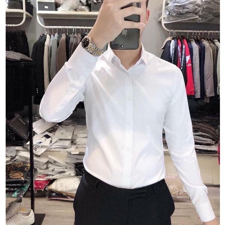 Áo sơ mi trắng nam vải lụa kate không nhăn không sù không bay màu - ARU SHOP