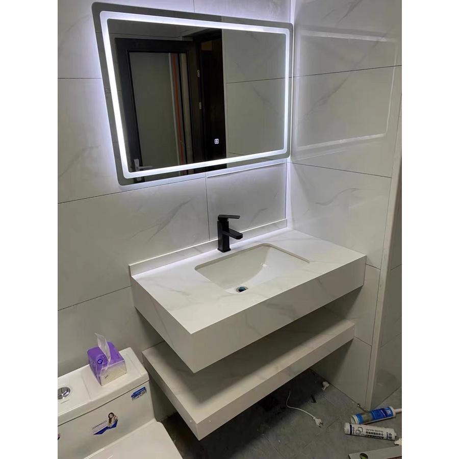 TỦ LAVABO MẶT ĐÁ CÓ VÂN + GƯƠNG LED