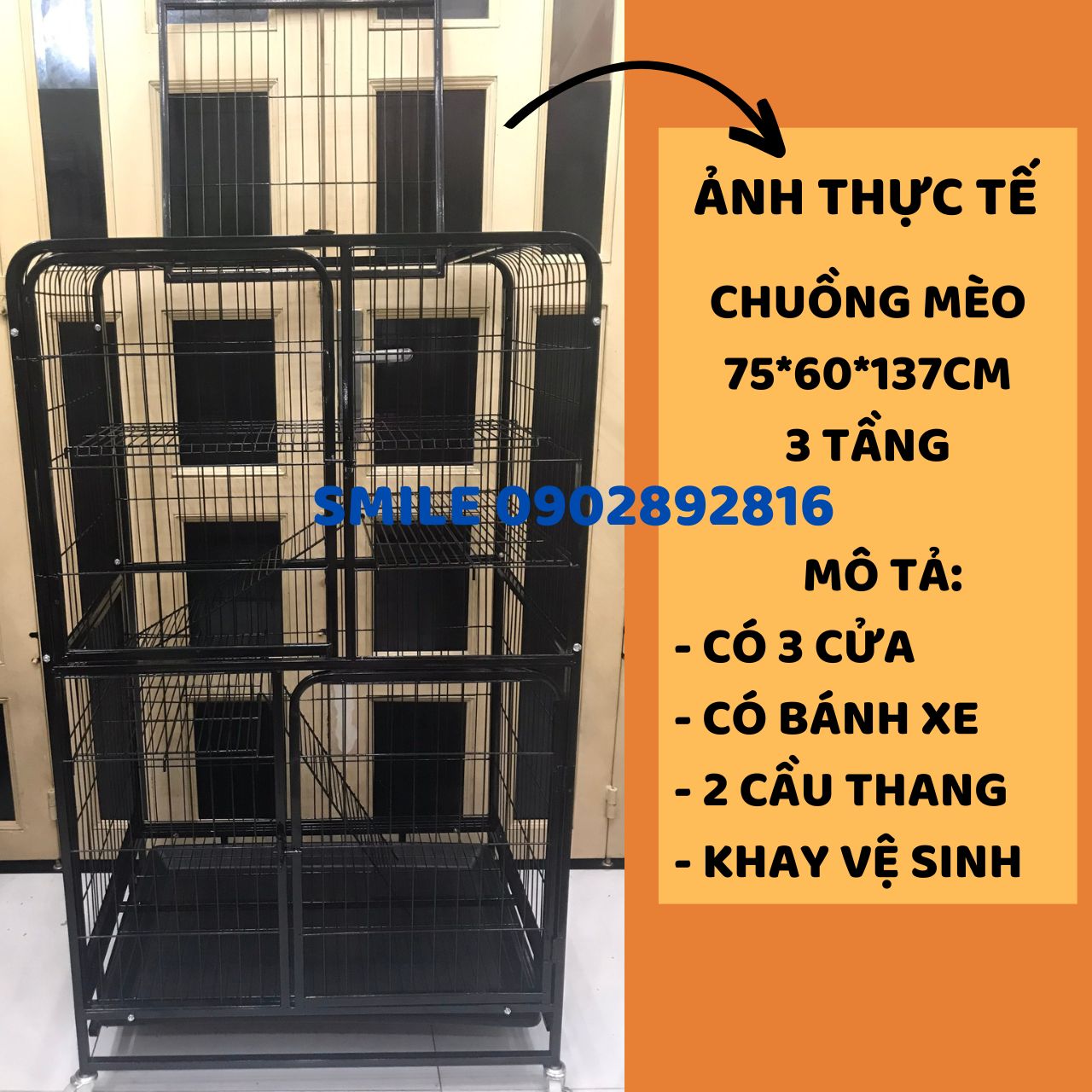 Chuồng Mèo 2 Tầng, 3 Tầng Nan Ống Cao Cấp Siêu Dày Size Đại - Cam kết giống hình 100%