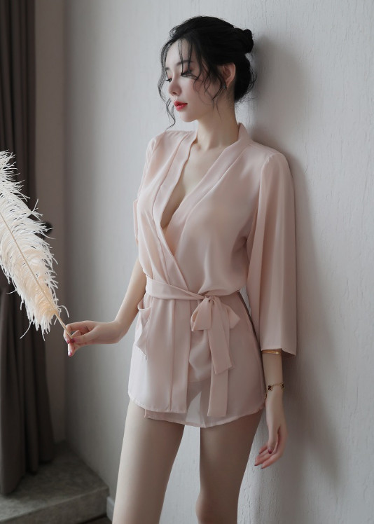 Đồ ngủ Sexy kiểu áo sơ mi che quần quyến rũ - Màu da