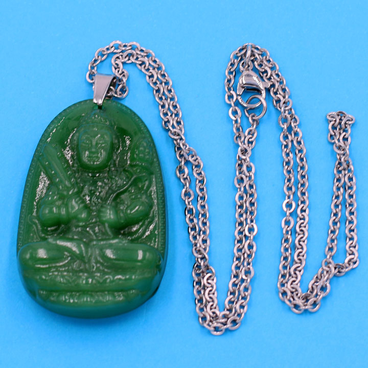 Dây chuyền mặt Hư Không Tạng bồ tát - thạch anh xanh 5cm DITTXN6 - dây inox - tuổi Sửu, Dần