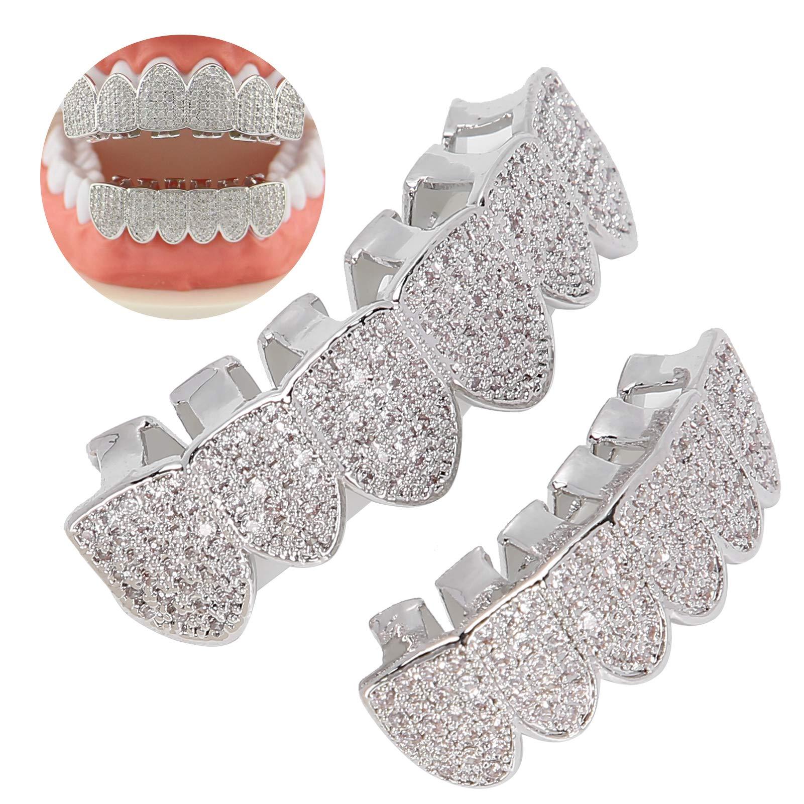 Niềng răng, răng, răng nanh kim cương microset, trang trí răng hip hop trang trí bằng đồng được làm lạnh.