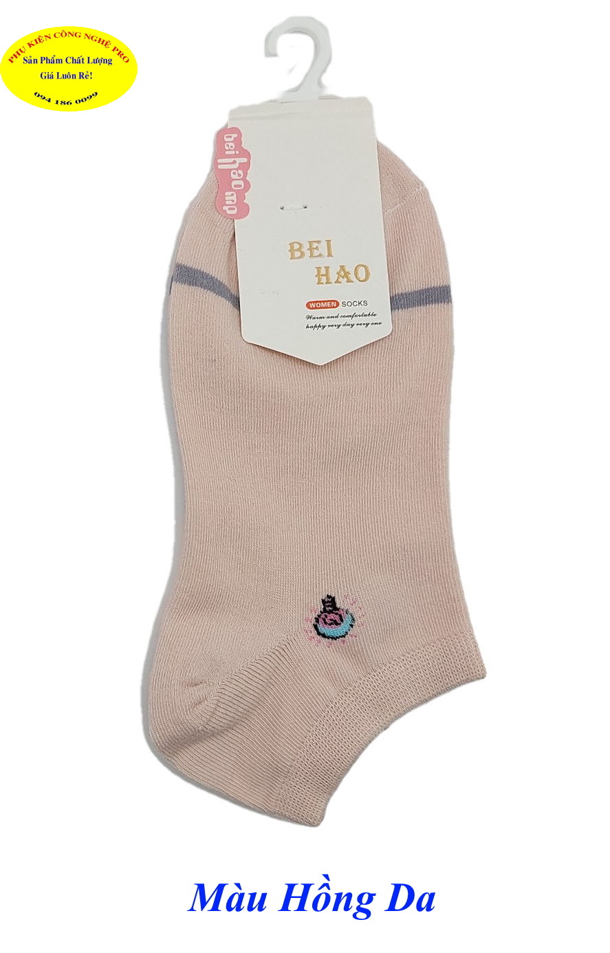 Tất vớ nữ Kiểu cổ ngắn Beihao Women Socks In hình bất kỳ Chất liệu cotton co giãn, Mềm mại, Bảo vệ đôi chân