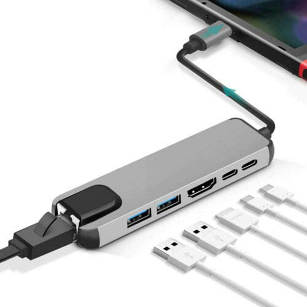 Hub chuyển đổi USB Type C tích hợp cổng mạng Lan , cổng sạc nhanh PD Type C 3.0, 2 cổng  USB 3.0 và cổng HDMI chuẩn 4K dành cho Macbook, SamSung Dex, HP, Acer, Asus