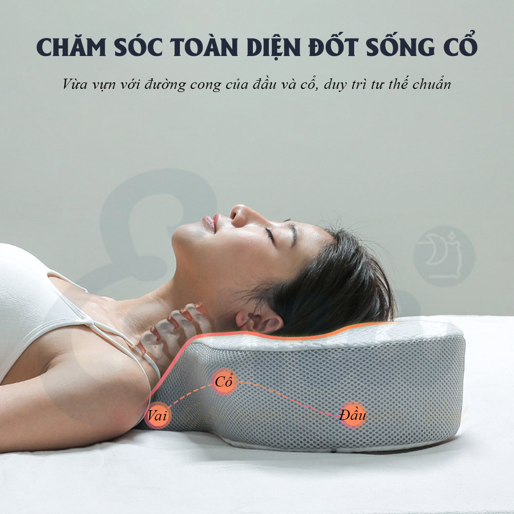 Gối công thái học EMA chống đau mỏi cổ vai gáy chất liệu Memory Foam cao cấp - Kích thước 58x34x10cm