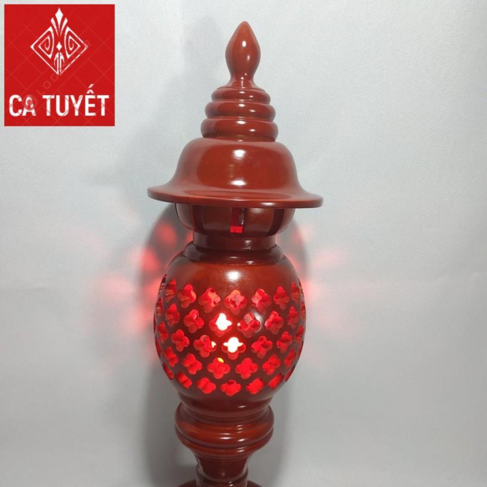 BỘ ĐÈN THỜ PHONG THỦY GỖ HƯƠNG ĐỎ CHUẨN 100%-ĐÃ KÈ BÓNG THỜ ( LOẠI CAO 41CM) ẢNH THẬT