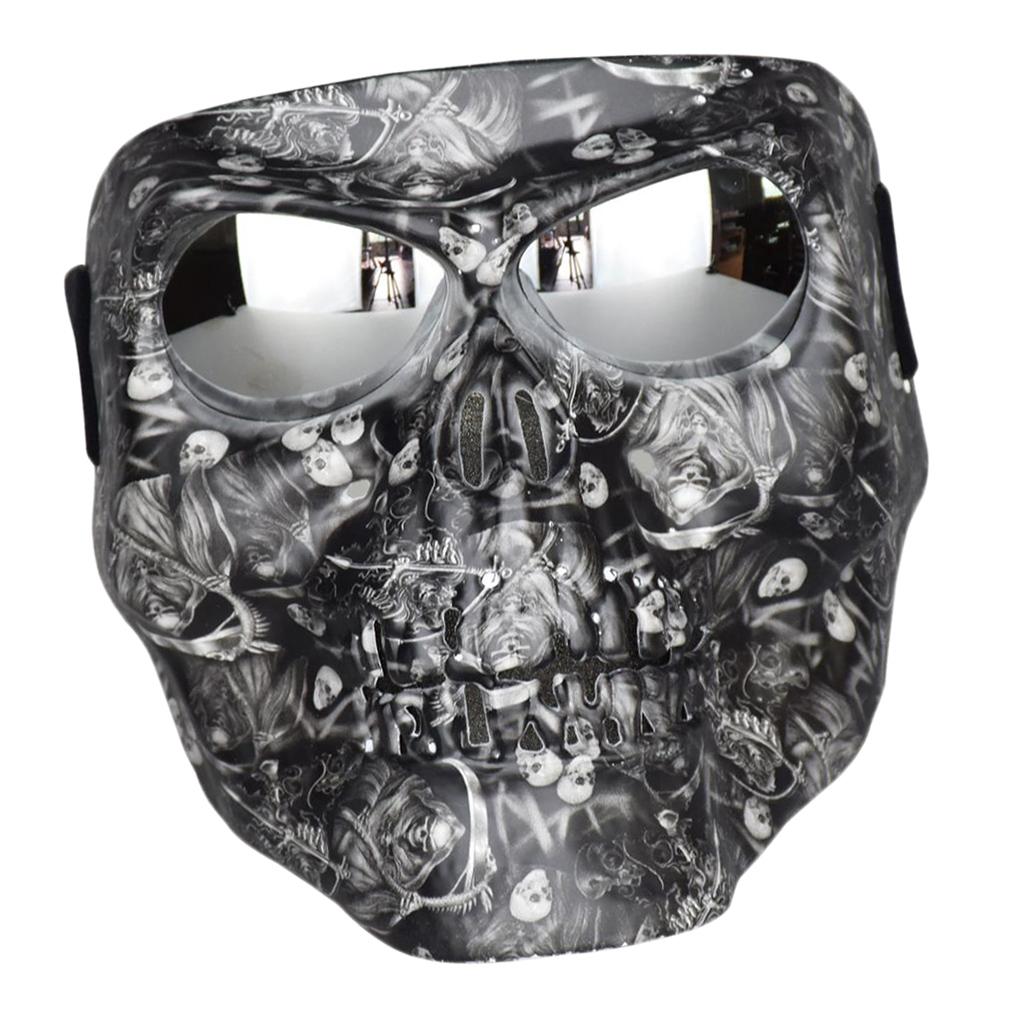 SET OF 2 MOTORCYCLE SKULL FACE MASK WITH GOGGLES - SCRAWL PATTERN- UNIVERSAL FIT