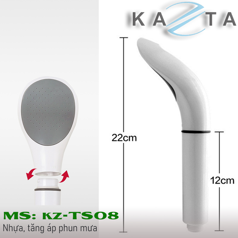 Bộ tay sen tắm KAZTA KZ-TS08 tăng áp phun nước mạnh mẽ (đủ bộ tay sen-dây sen-gát sen)