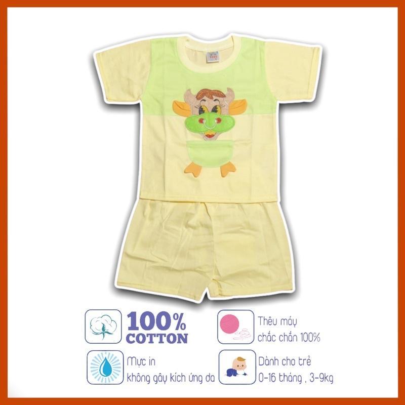 Set áo quần cộc tay trẻ em sơ sinh  thêu hình con trâu - 5 màu - dành cho trẻ 3 - 9kg