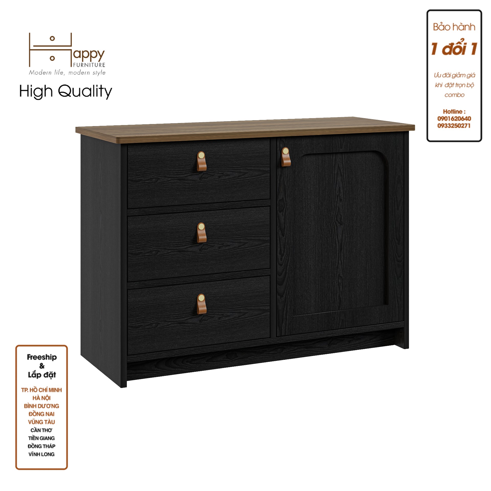 [Happy Home Furniture] NOMIA , Tủ lưu trữ 3 ngăn kéo - 1 cửa mở , 90cm x 35cm x 64cm ( DxRxC), THK_063