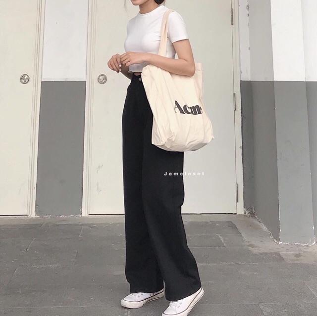 Quần Jeans ống rộng dáng dài gấp lai- hình thật chính chủ