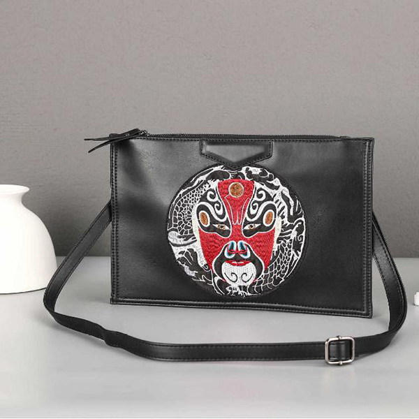 Fashion Clutch Waterproof Face Pattern Pu Leather Bag - Black