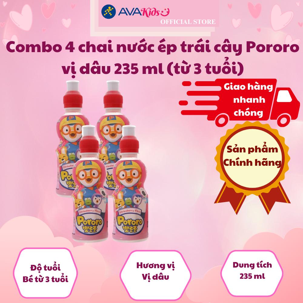 Combo 4 chai nước ép trái cây Pororo vị dâu 235 ml (từ 3 tuổi)