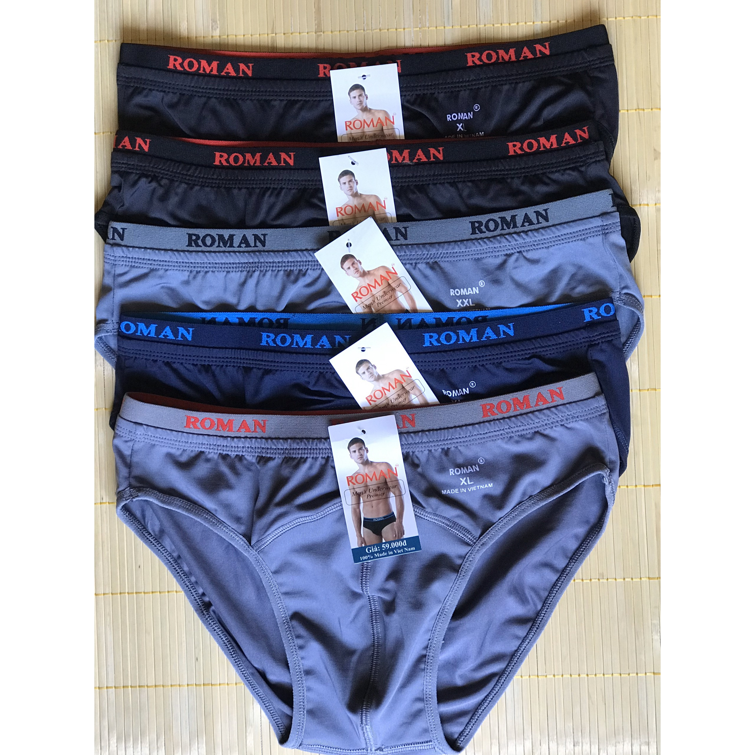 Combo 5 quần lót nam,sịp nam cao cấp(ROMAN,HEROMAN,TONNY) 5 màu 2 bảng lưng - Vải thun lạnh cực mát