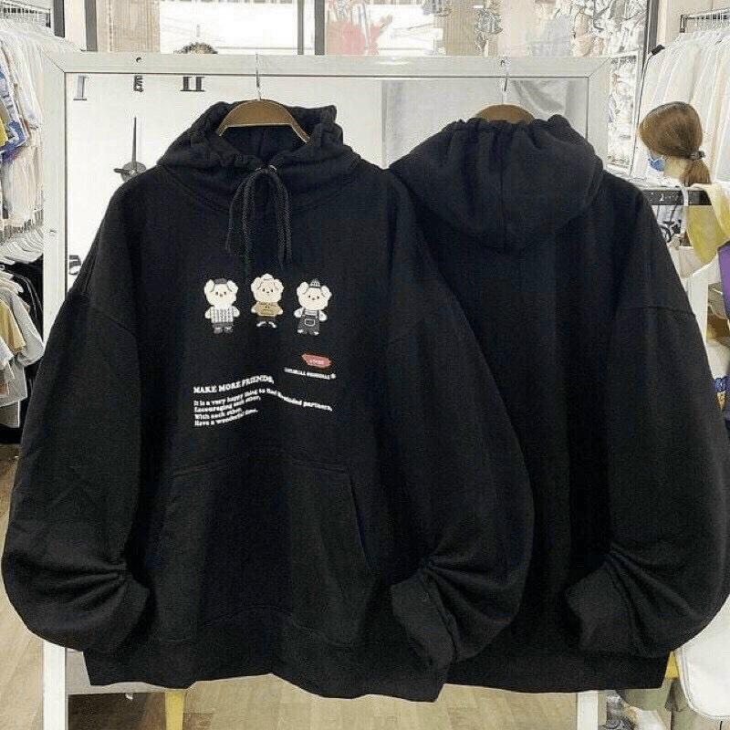 Áo Khoác Hoodie Sweater Tay Bồng Nỉ Ngoại Cực Hot Tp Có Túi Trước 3 Con Gấu Siêu Xinh