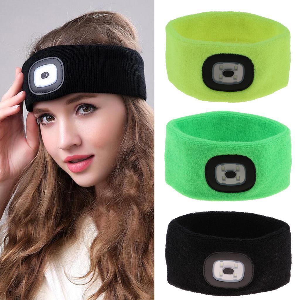 Hands Free LED Lighted Battery Powered Headlamp Braided Headband Sweat Band