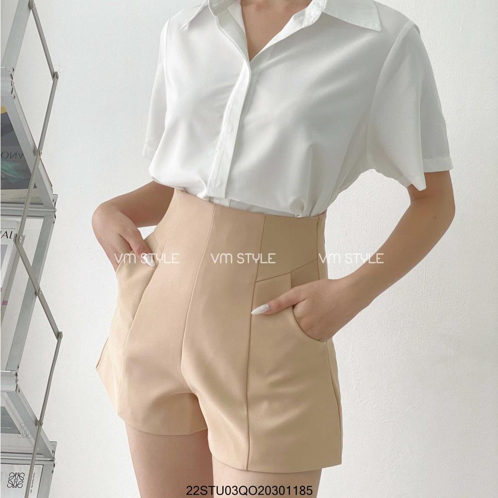 Quần short nữ VM STYLE gấp li túi kiểu cạp cao ống rộng thời trang phối khóa kéo-9960- 22STU03Q020301