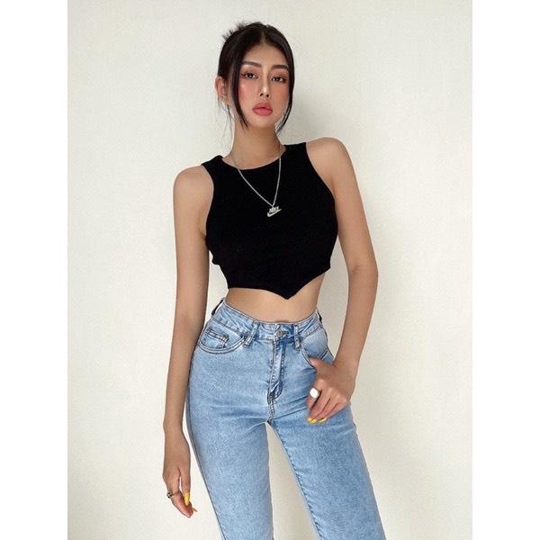 Áo Croptop Ba Lỗ PINKSTORE29 Dáng Ôm Body Cổ Tròn Vạt Nhọn A5333