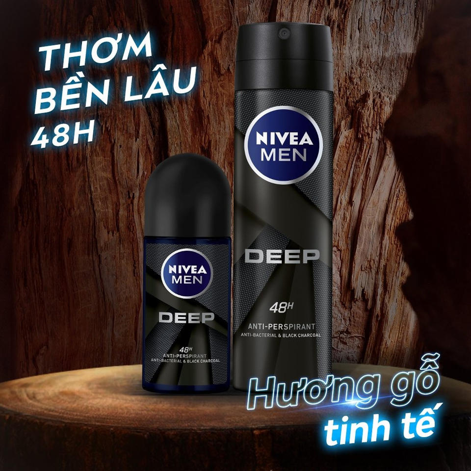 Lăn Ngăn Mùi NIVEA MEN Deep Than Hoạt Tính (50 ml) - 80031