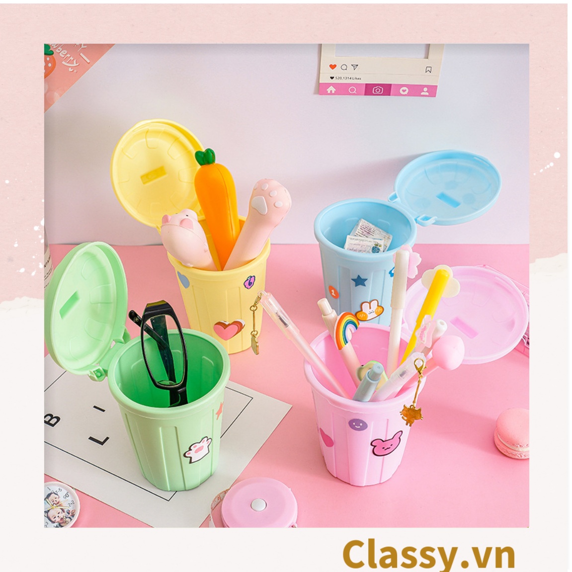 Hộp đựng bút , thùng rác mini tiện lợi, nhiều màu sắc đa dạng, đựng bút, mỹ phẩm PK1095