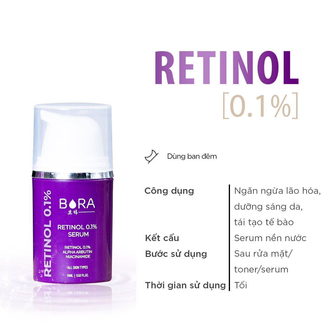 Tinh chất dưỡng trắng da mờ nám Retinol 0.1% serum chai 15ml. Retinol cao cấp với nguyên liệu nhập khẩu từ Châu Âu