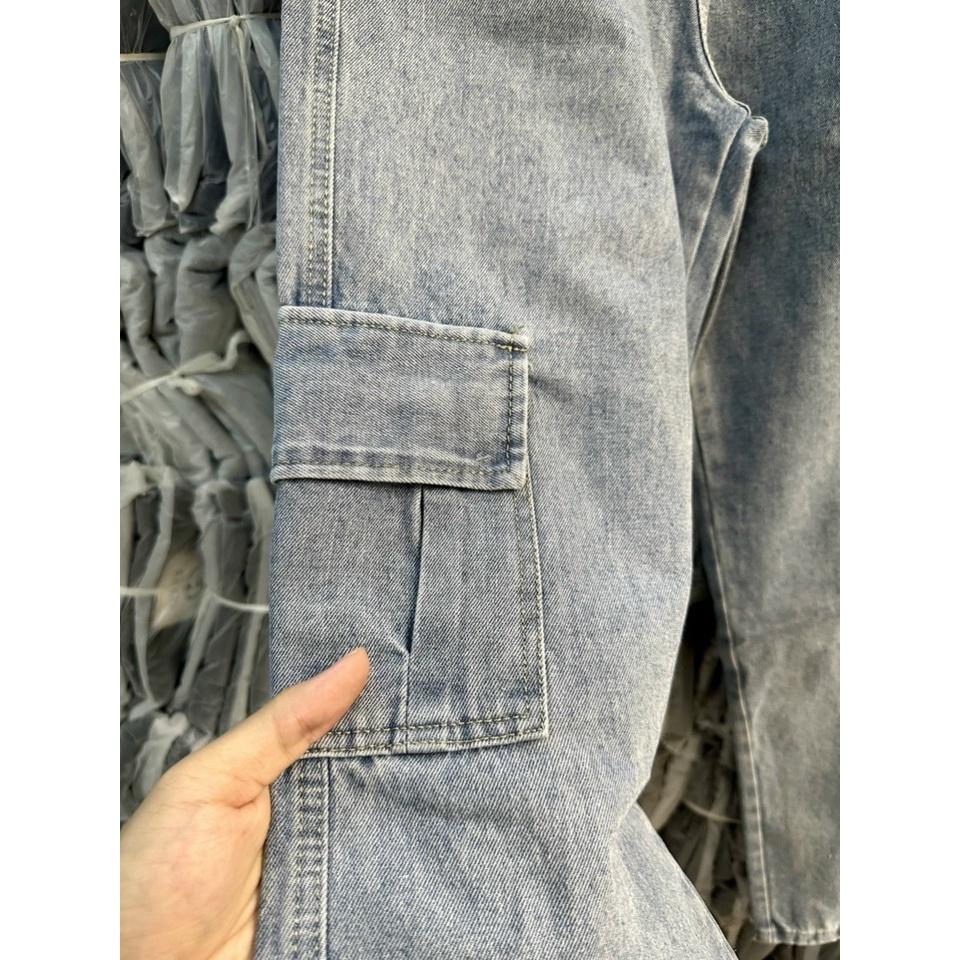 Quần JEAN baggy nam nữ unisex TÚI HỘP màu XANH - XÁM Nam nữ unisex Quần baggy ống rộng NBJ001