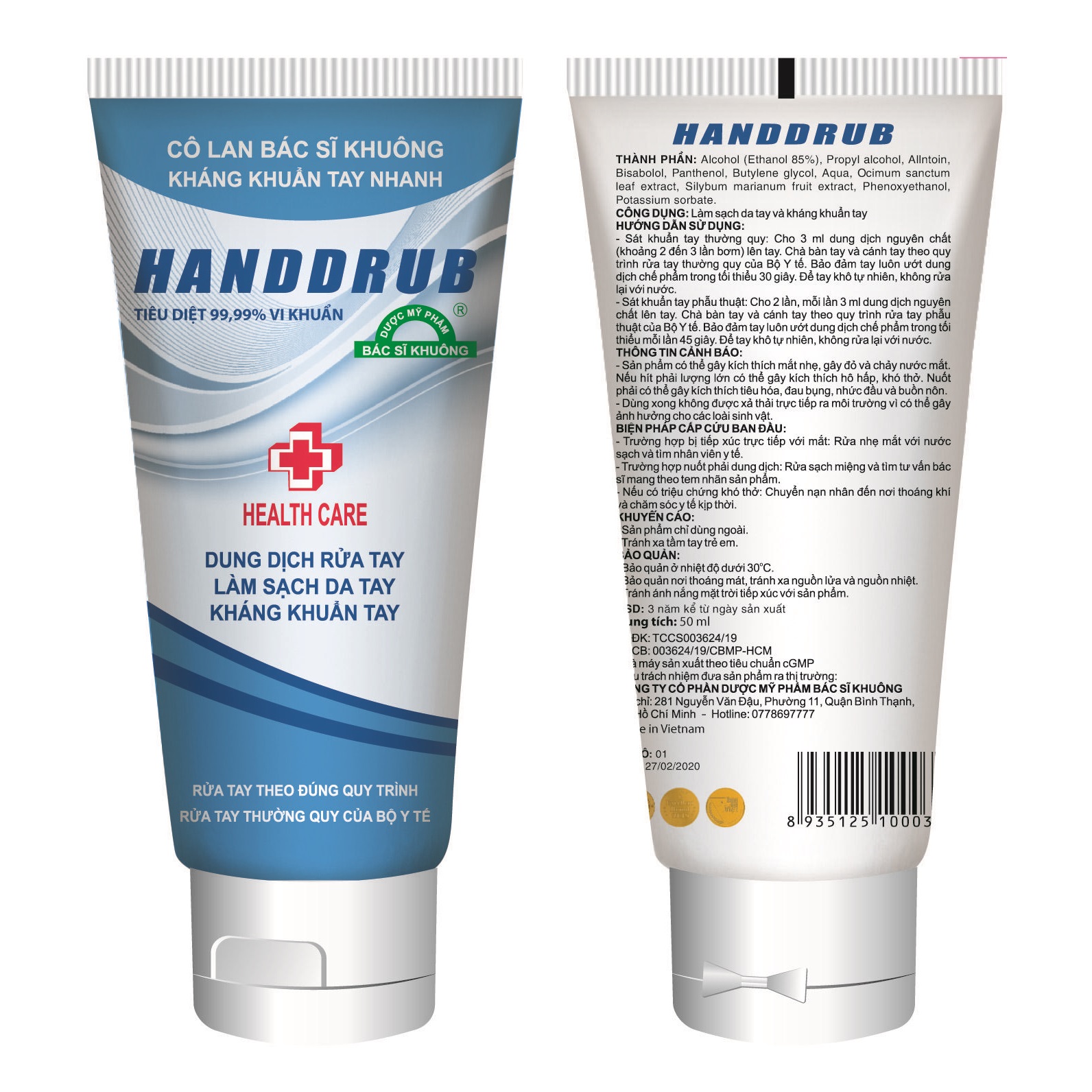 COMBO 10 Tuýp Gel rửa tay khô y tế HANDDRUB Bác Sĩ Khuông 50 ML diệt khuẩn 99.99%