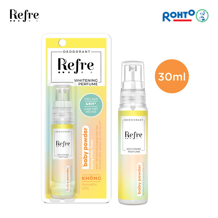 Xịt Khử Mùi Dưỡng Trắng Hương Nước Hoa Refre Whitening Baby Powder Hương Phấn Thơm
