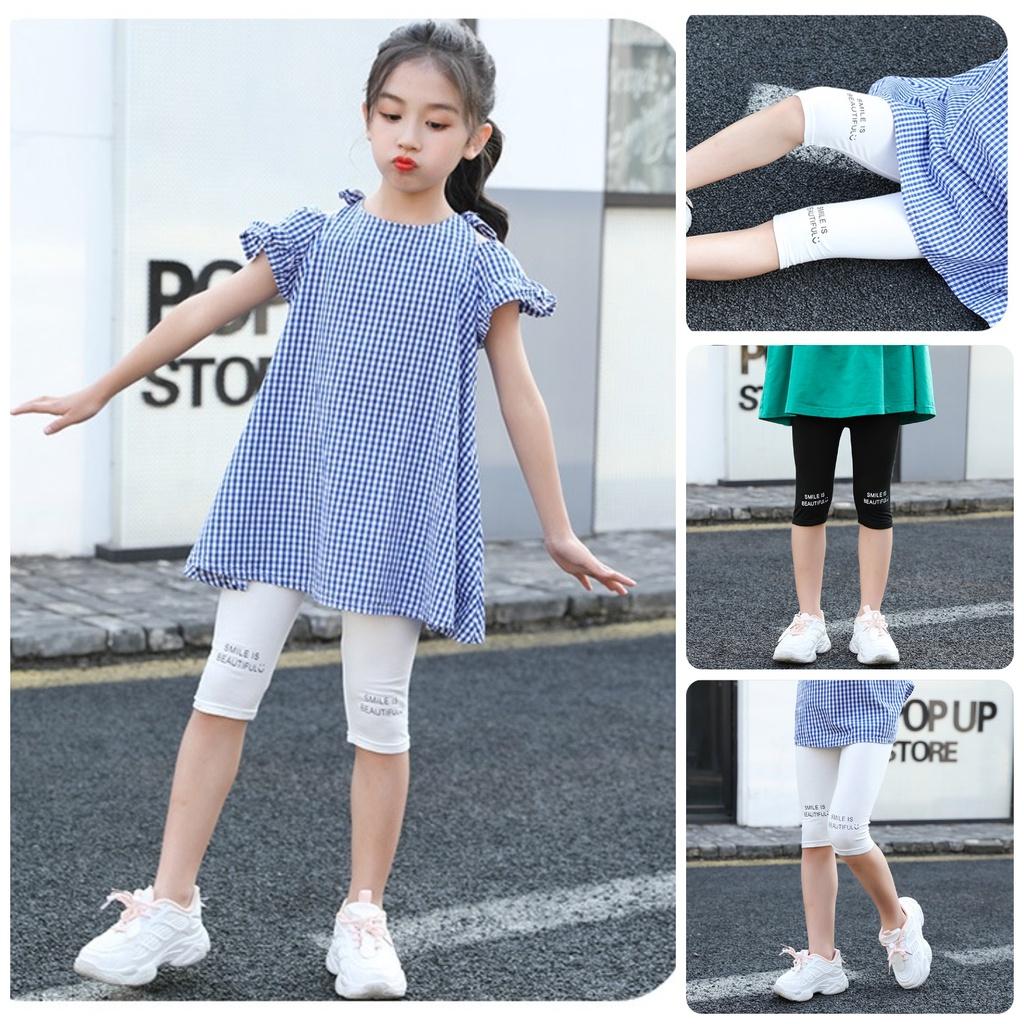 QL6 Size 100-160 Quần legging lửng cho bé gái, dạng trơn, 100% cotton Thời trang trẻ Em hàng quảng châu