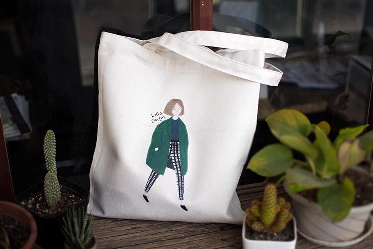 Túi Tote Bags Vải Canvas Có Khóa Kéo, Đeo Vai Cho Nữ Hình Cô Gái Năng Động - Kích Thước 35 x 31 x 7