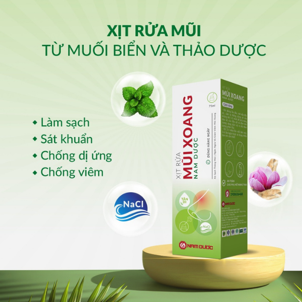 Xịt rửa mũi xoang Nam Dược chai 75ml muối biển và thảo dược giúp xịt sạch, thông mũi, ngăn ngừa và giảm viêm mũi xoang